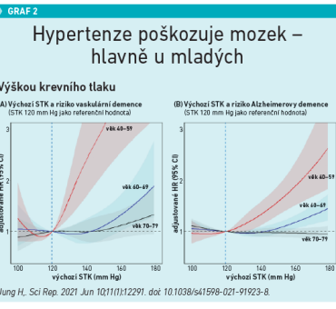 Graf 2. Hypertenze poškozuje mozek hlavně u mladých