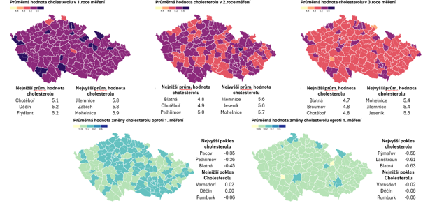 Obr. 1„Cholesterolová mapa“ ČR v letech 2020–2024 – věková skupina 45–64 let Obr. 1„Cholesterolová mapa“ ČR v letech 2020–2024 – věková skupina 45–64 let