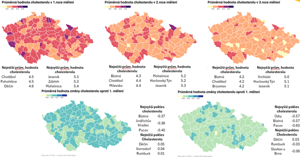 Obr. 2„Cholesterolová mapa“ ČR v letech 2020–2024 – věková skupina ≥ 65 let Obr. 2„Cholesterolová mapa“ ČR v letech 2020–2024 – věková skupina ≥ 65 let