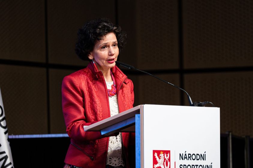 Zsofia Pusztai na konferenci Národní sportovní agentury foto NSA