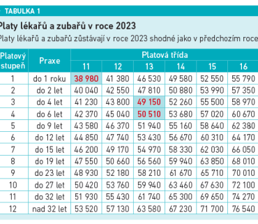 Platy lékařů a zubařů v roce 2023