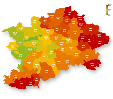 Podíl pacientů v&nbsp;roce 2024 v&nbsp;Praze, u&nbsp;nichž přednemocniční čas mezi&nbsp;přijetím výzvy a&nbsp;příjezdem do&nbsp;nemocnice přesáhnul 60 minut. Zdroj: puk.kancelarzp.cz