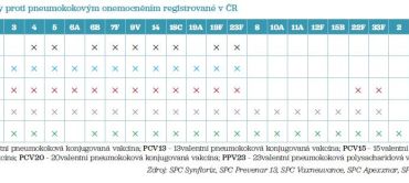 Tab. 1 Vakcíny proti pneumokokovým onemocněním registrované v ČR