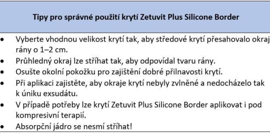 Tabulka 5: Tipy pro správné použití krytí Zetuvit Plus Silicone Border